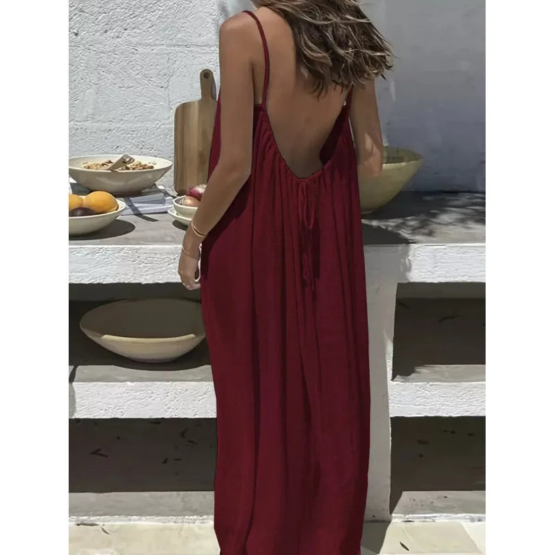Dames Rugloze Lange Zomerjurk