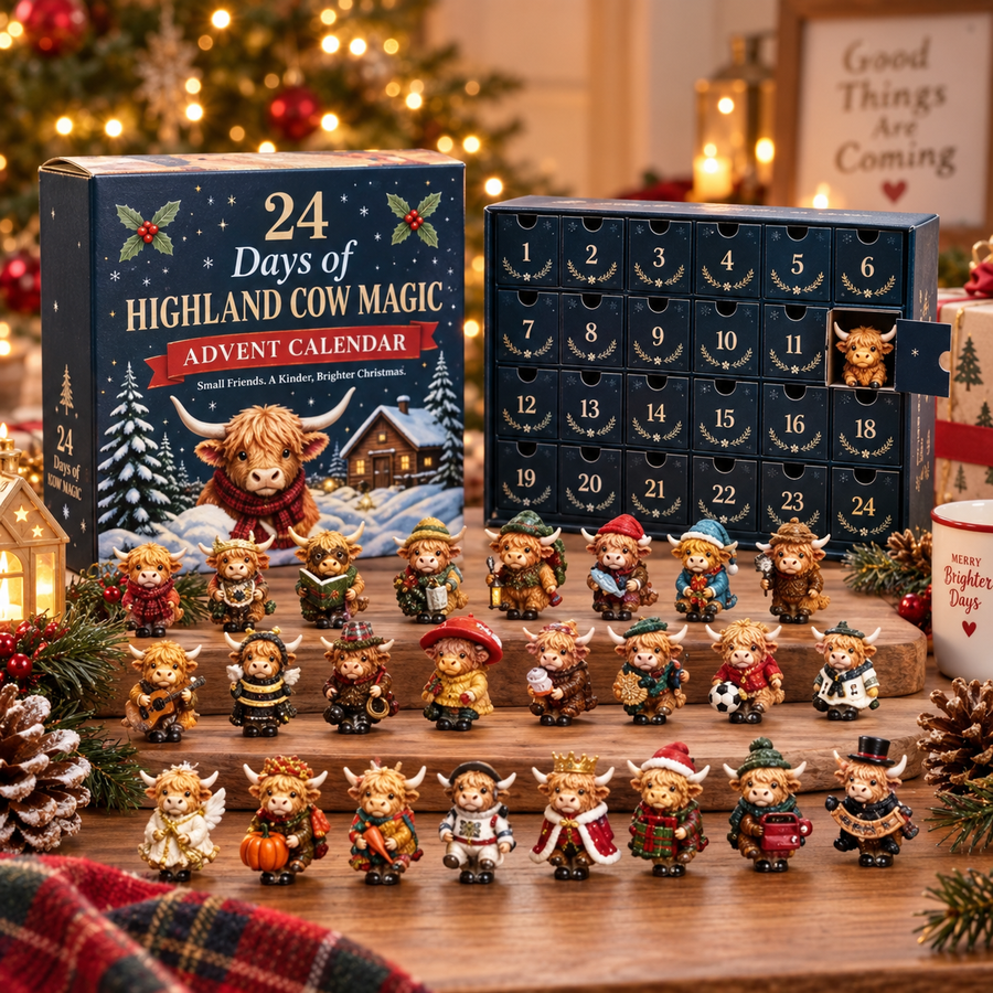 Highland Cow™ Adventskalender 2026 – 24 Dagen Kerstplezier